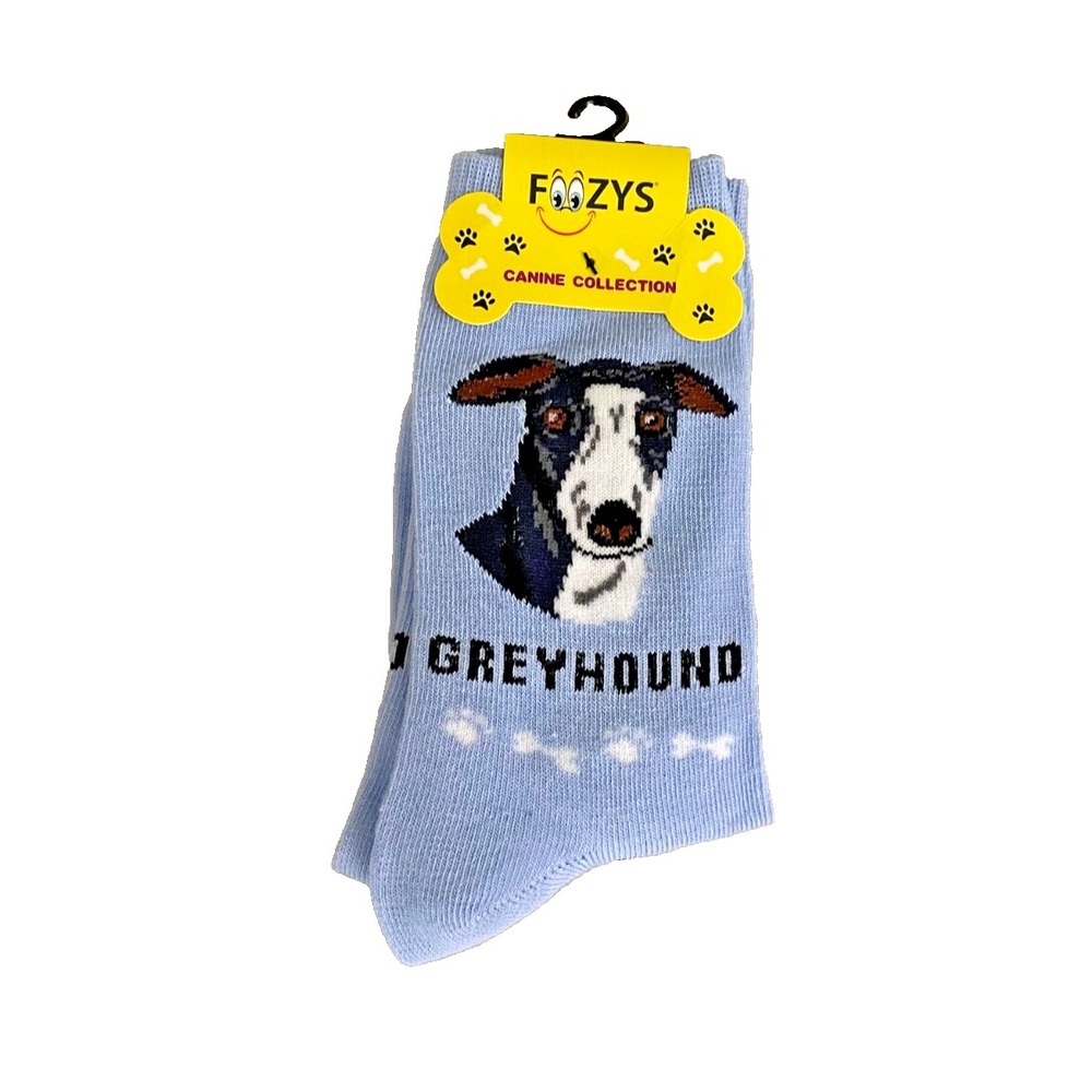 Foozys Women's Crew‎ Socks ~ Greyhound Dog; Blue; Women's Size 9-11
